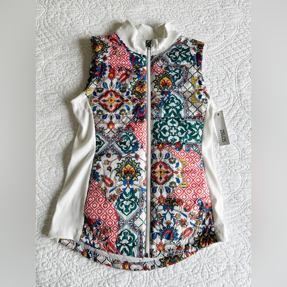Zelos Women's Medium Quilted Puffer Vest Lightweight Multi-Color White Pockets